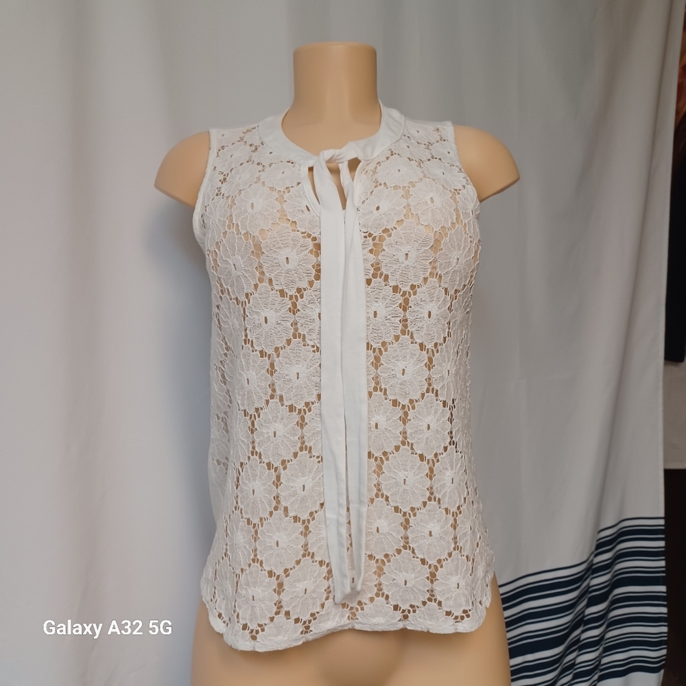 Anne Klein White Sleeveless Tie Front Tank Top Blusse Size S Offer Are Welcome